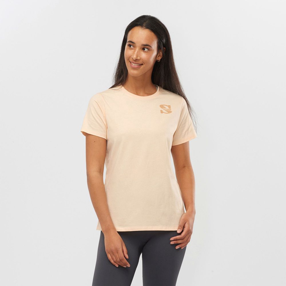 Salomon OUTLIFE SMALL LOGO SS W Camisetas Mujer - Kaki - Colombia (93564-RQEB)